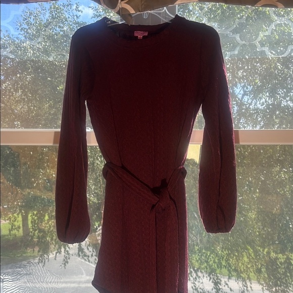 Red Sheath Dress with Bishop Sleeves and Crew Neck - Picture 1 of 3